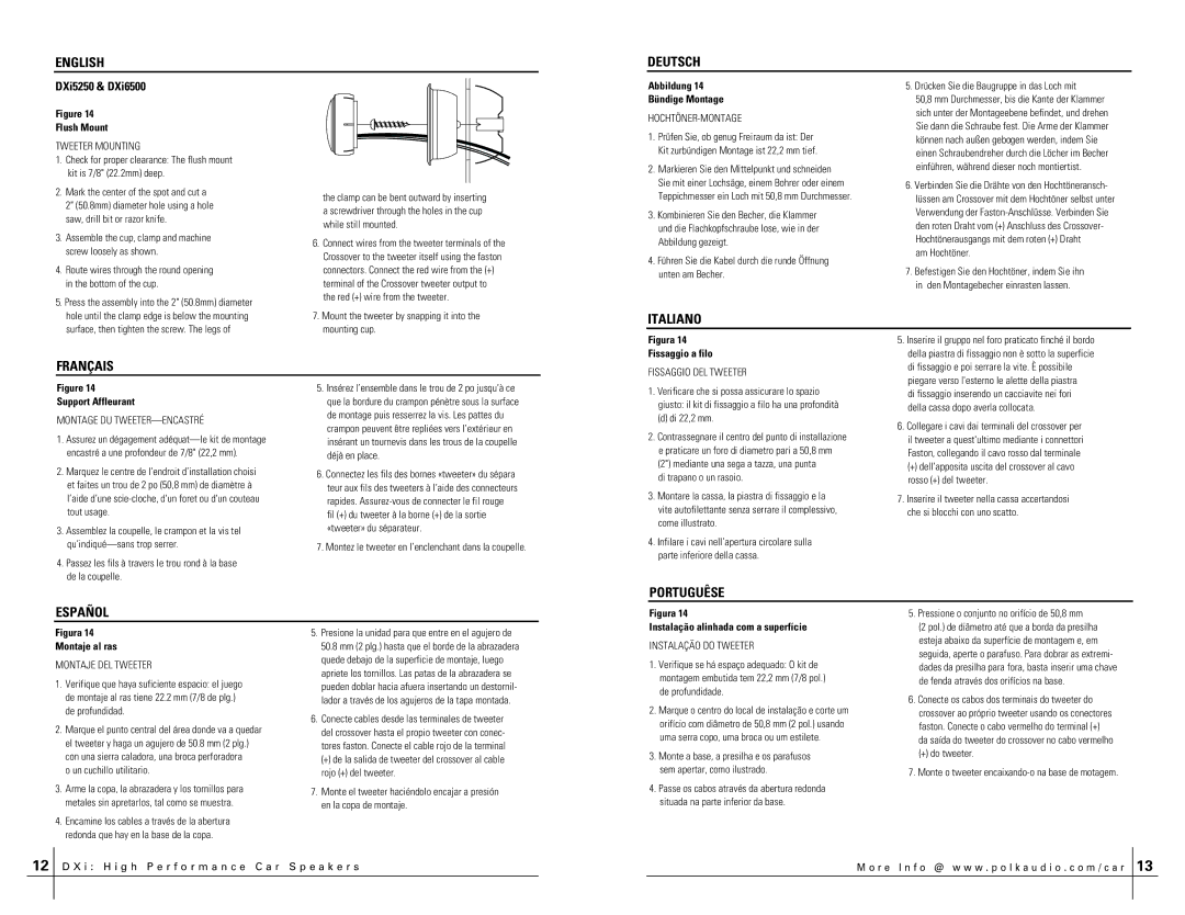Polk Audio DXI460P, DXI650S, DXI5250, DXI500, DXI690, DXI1000, DXI350 English Deutsch, Portuguêse Español, DXi5250 & DXi6500 