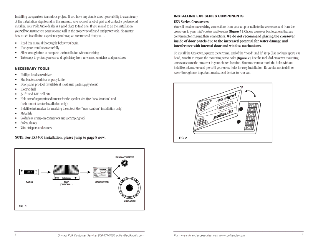 Polk Audio manual EX3 Series Crossovers, Necessary Tools, Installing EX3 Series Components 