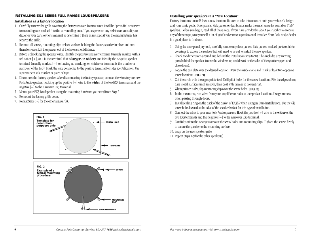 Polk Audio owner manual Installation in a factory location, Installing EX3 Series Full Range Loudspeakers 