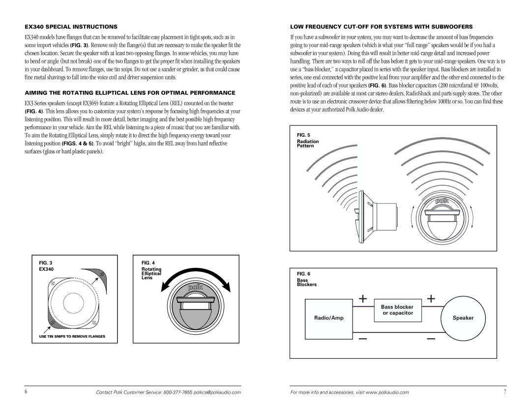 Polk Audio owner manual EX340 Special Instructions, Aiming the Rotating Elliptical Lens for Optimal Performance 