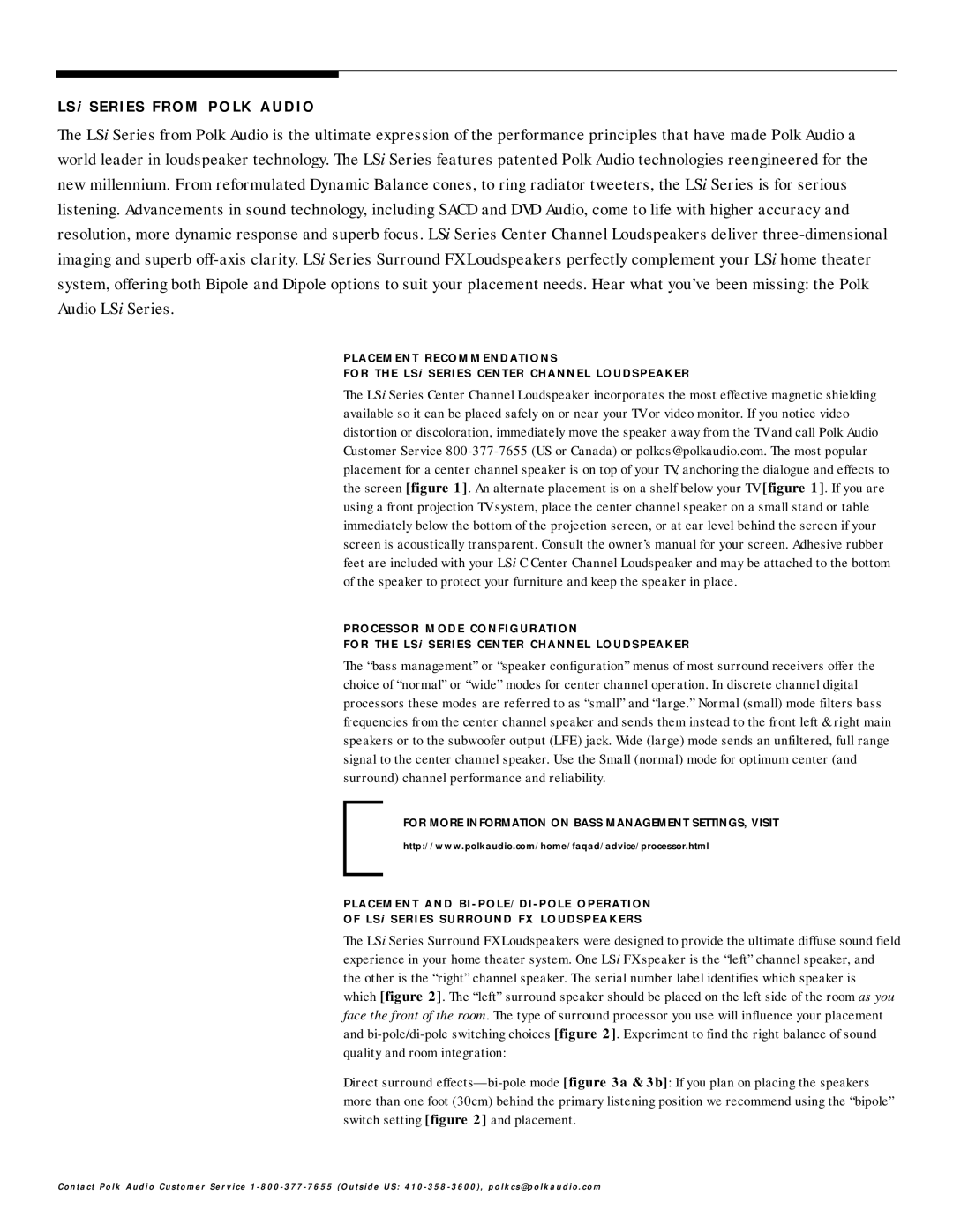 Polk Audio FX owner manual LSi Series from Polk Audio 