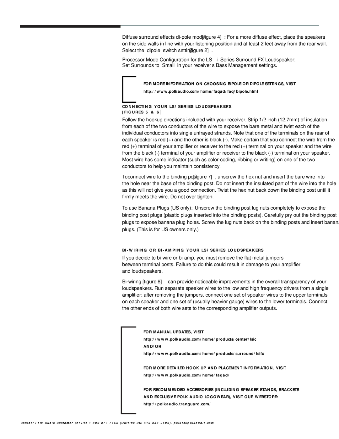 Polk Audio FX owner manual Connecting Your LSi Series Loudspeakers Figures 5 