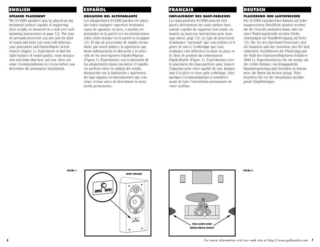 Polk Audio f/x1000 instruction manual Dipole 