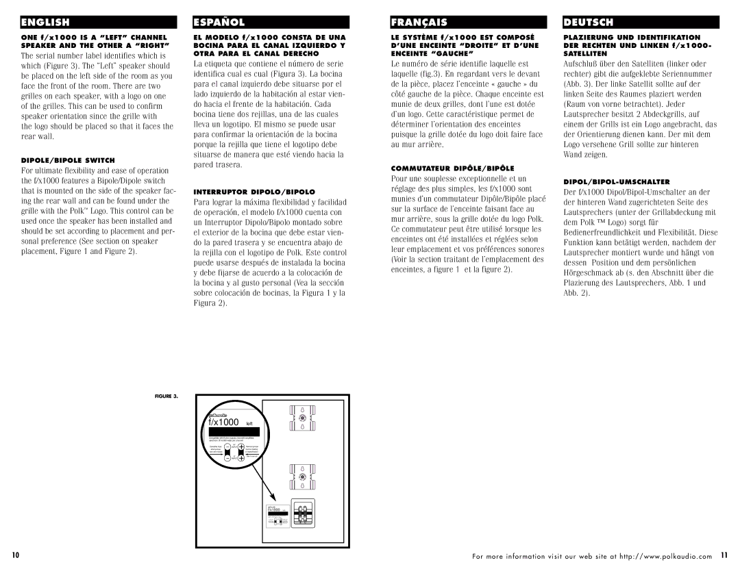 Polk Audio f/x1000 instruction manual X1000 left 