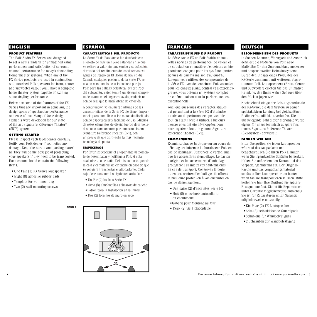 Polk Audio FX500i, FX300I instruction manual Un Par 2 bocinas Serie FX 