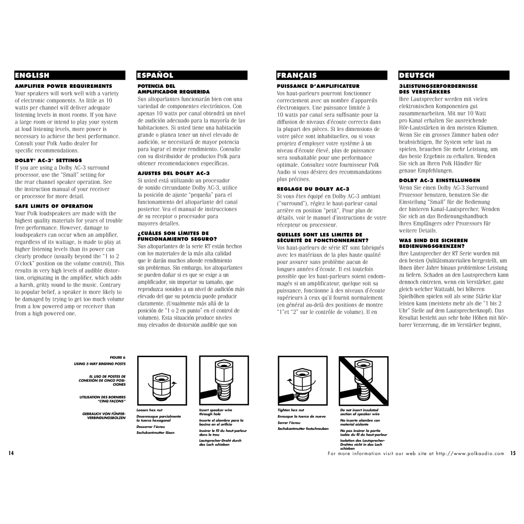 Polk Audio FX500i, FX300I instruction manual Amplifier Power Requirements 