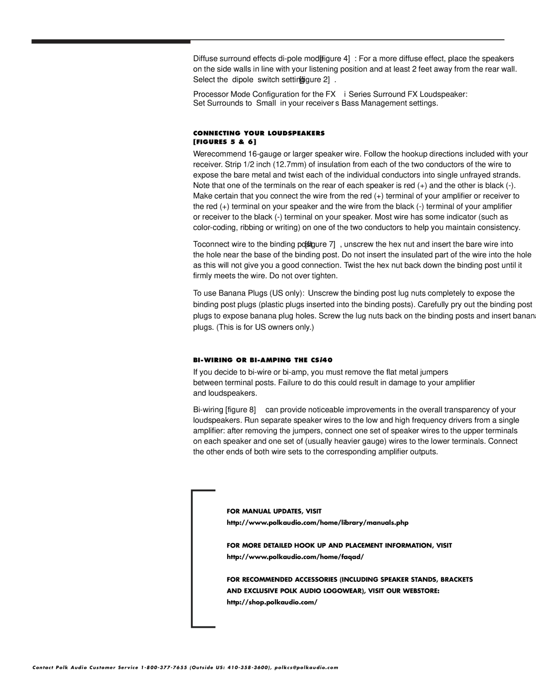 Polk Audio CSi 20, FXI50, FXI30, CSi 40, CSi 30 owner manual Connecting Your Loudspeakers Figures 5 