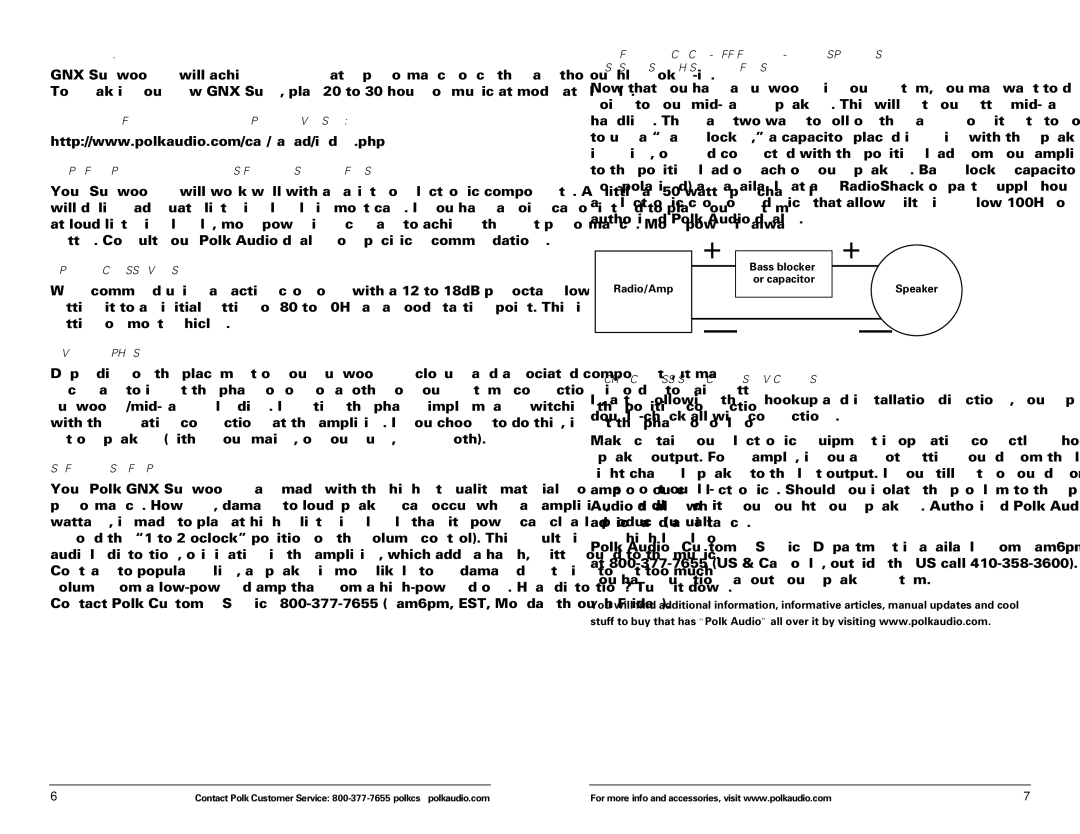 Polk Audio GNX10DVC manual Break IT, Optimal Crossover Setting, Inverting Phase, Safe Limits of Operation 