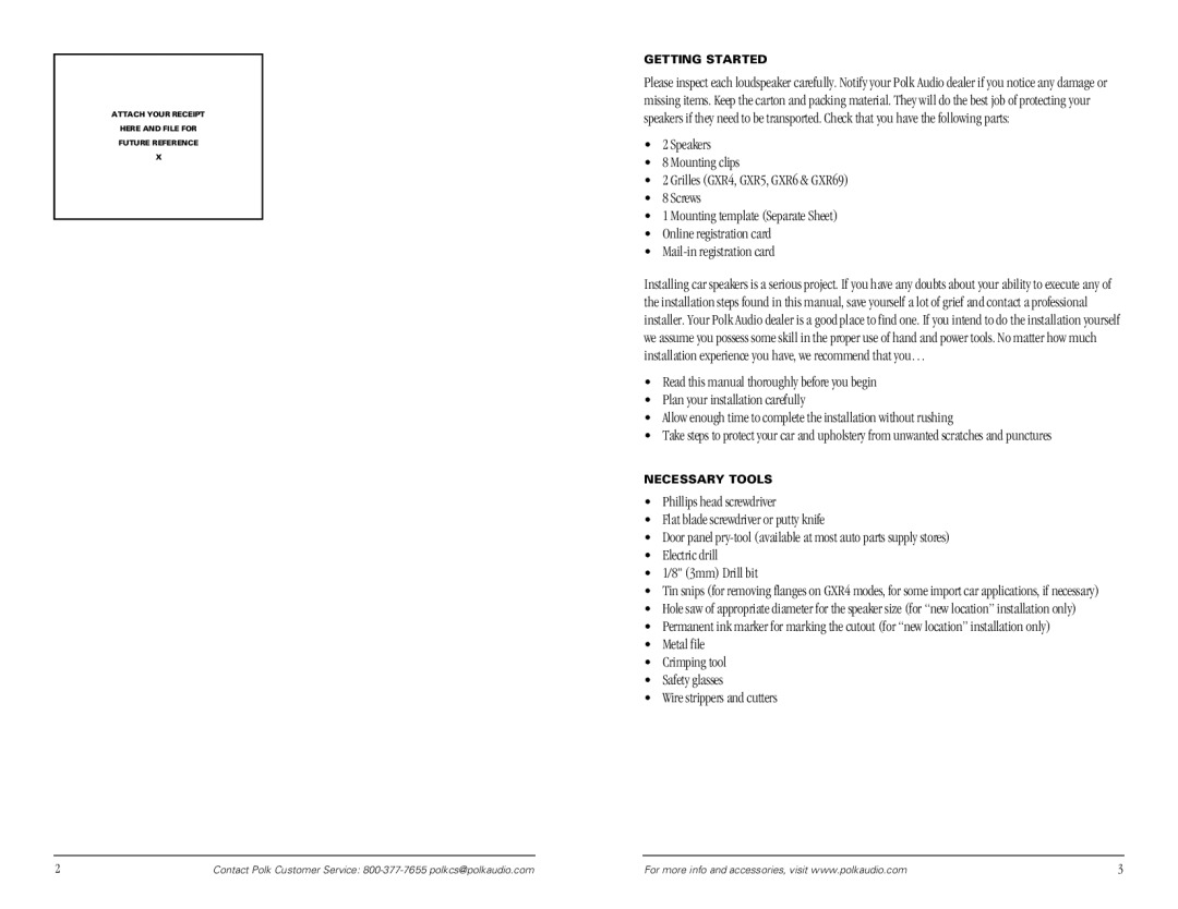 Polk Audio GXR4 manual Getting Started, Necessary Tools 