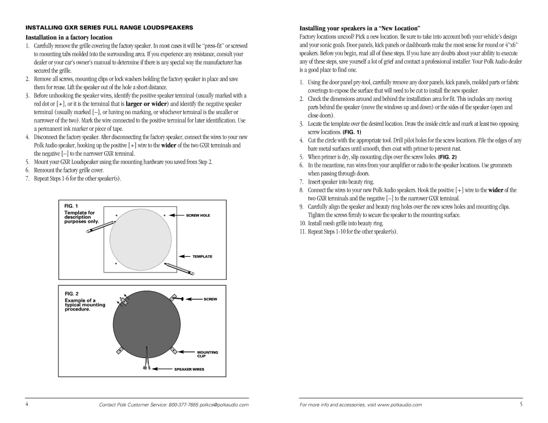 Polk Audio GXR4 manual Installation in a factory location, Installing GXR Series Full Range Loudspeakers 