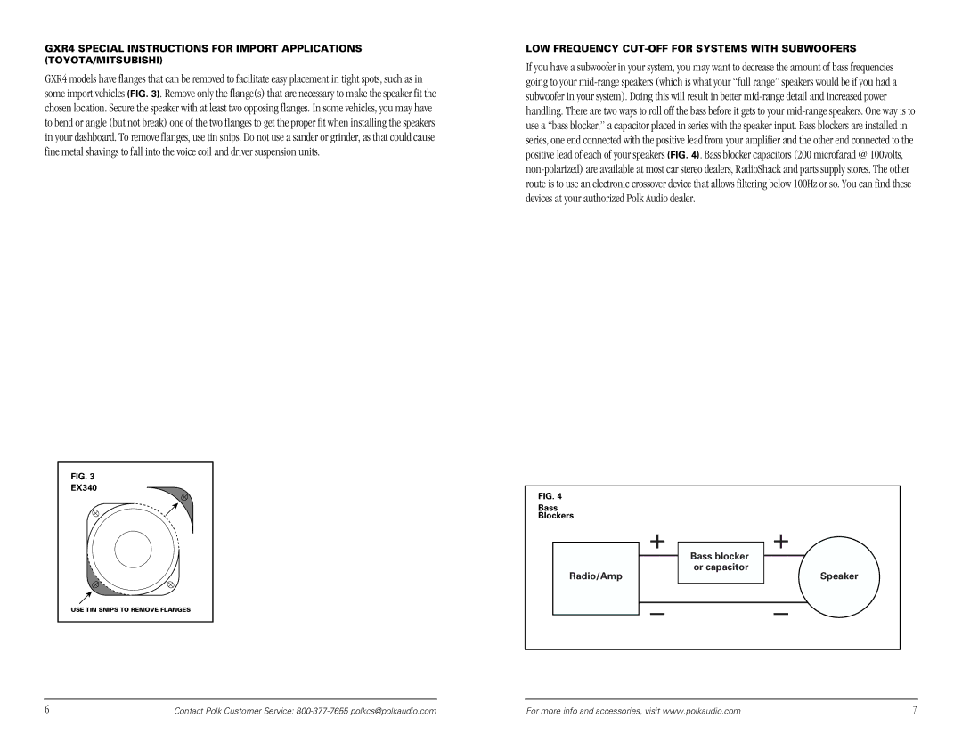 Polk Audio GXR4 manual LOW Frequency CUT-OFF for Systems with Subwoofers 