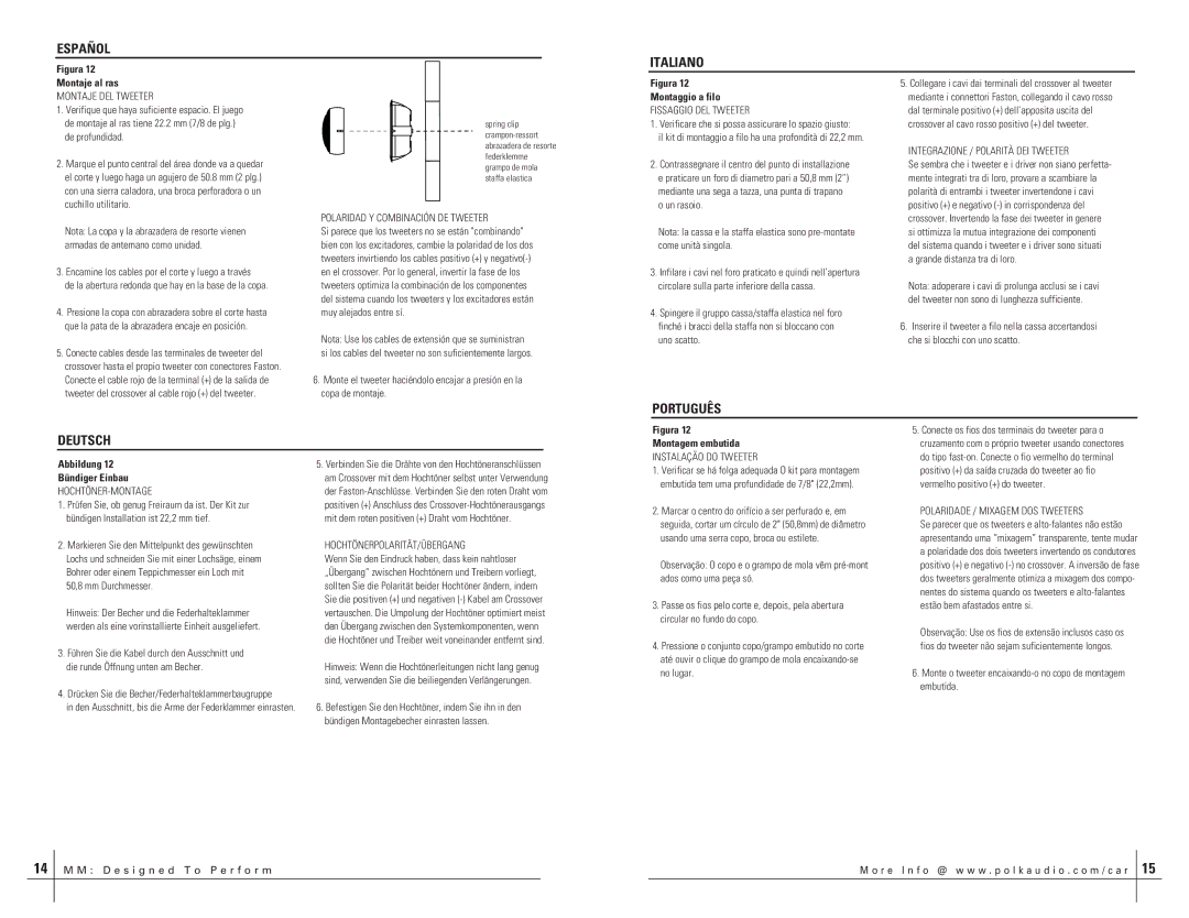 Polk Audio HBP1619-C manual Español, Italiano, Português Deutsch, Montaje al ras, Abbildung Bündiger Einbau 