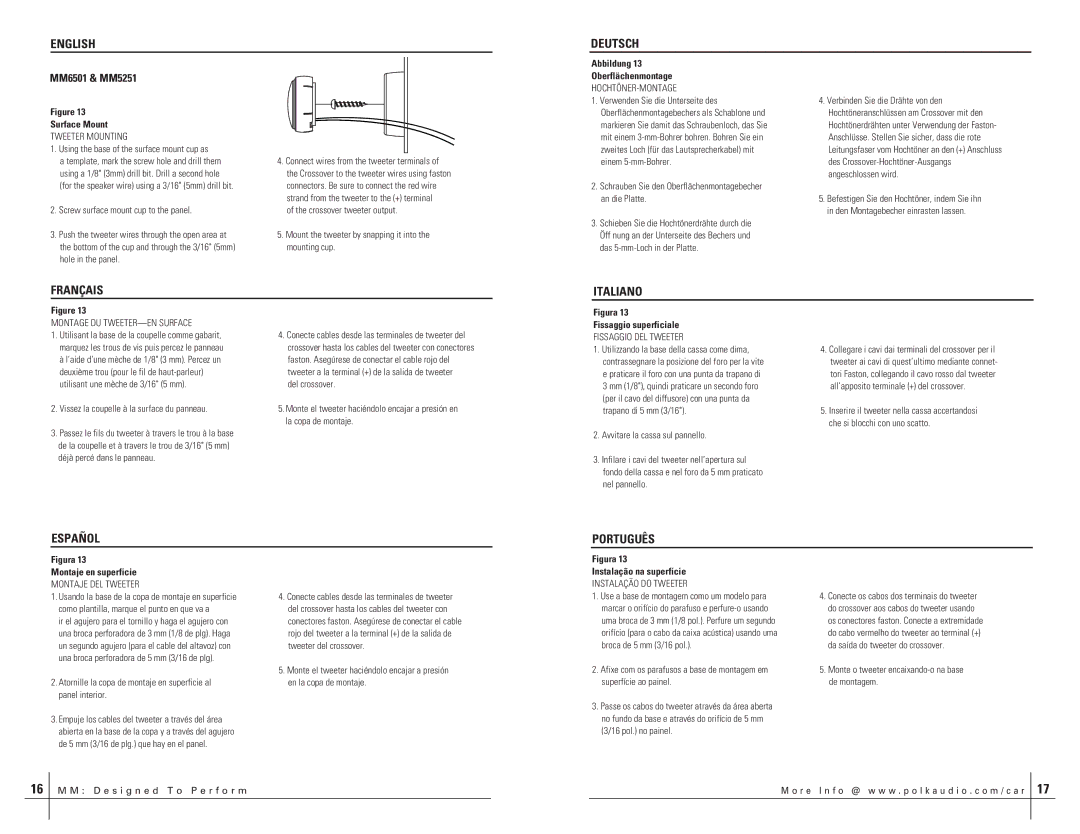 Polk Audio HBP1619-C manual English Deutsch, Français Italiano, Español Português, Surface Mount, Oberflächenmontage 