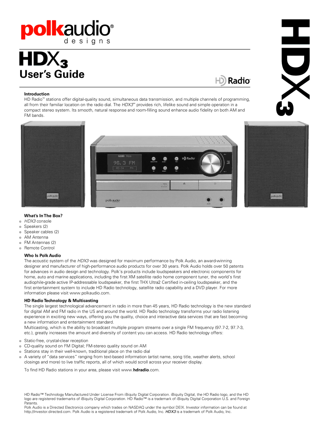 Polk Audio HDX3 manual Introduction, What’s In The Box?, Who Is Polk Audio HD Radio Technology & Multicasting 