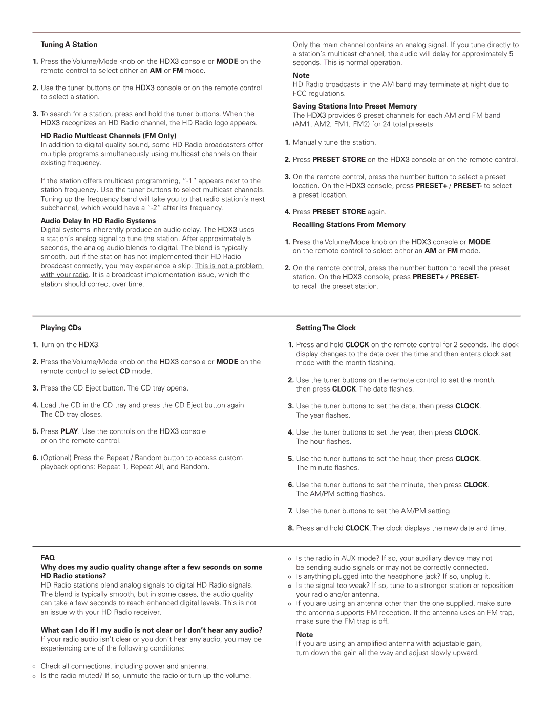 Polk Audio HDX3 manual Tuning a Station, HD Radio Multicast Channels FM Only, Audio Delay In HD Radio Systems, Playing CDs 