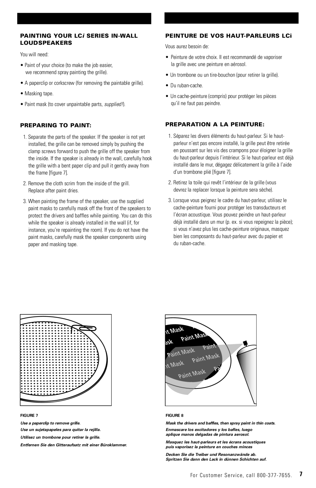 Polk Audio LC265i, LC60i Painting Your LCi Series IN-WALL Loudspeakers, You will need, Peinture DE VOS HAUT-PARLEURS LCi 