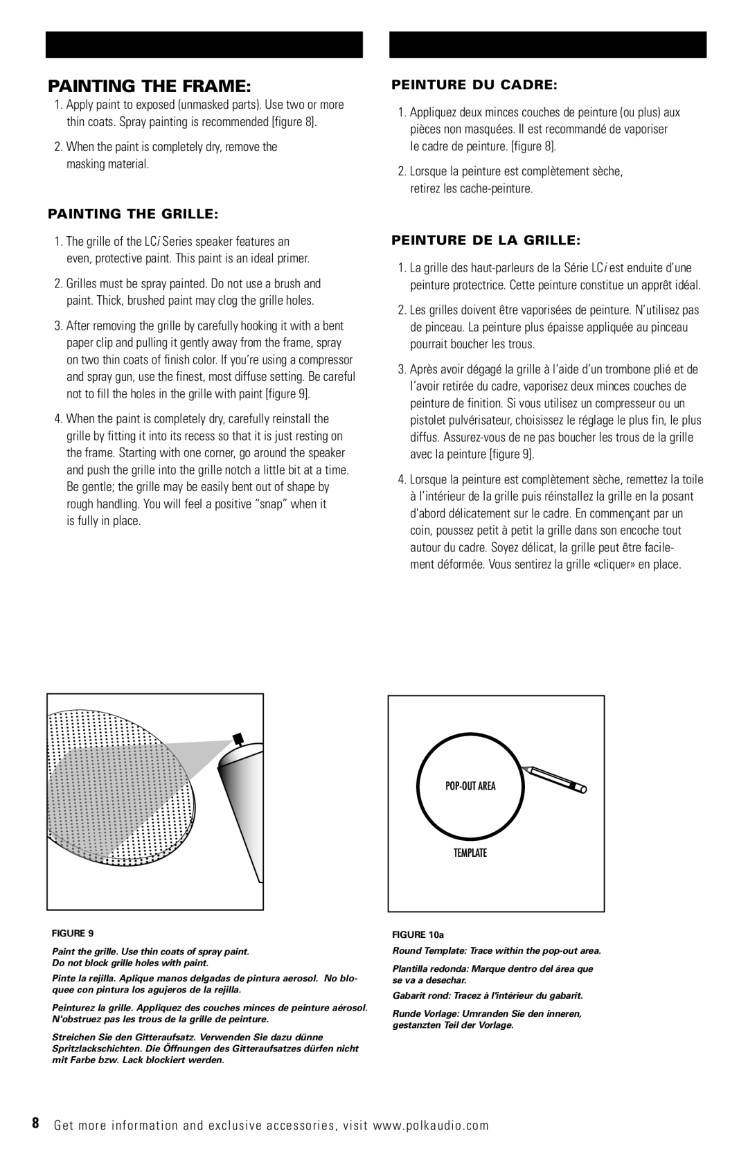 Polk Audio LC65I, LC60i, LC265i owner manual Painting the Grille, Is fully in place, Peinture DU Cadre, Peinture DE LA Grille 