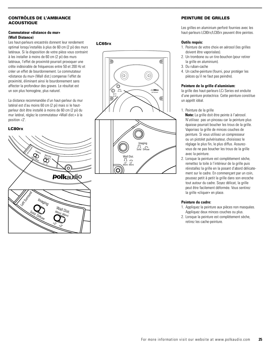 Polk Audio LC65FX Commutateur «distance du mur» Wall Distance, Peinture DE Grilles, Outils requis, Peinture du cadre 