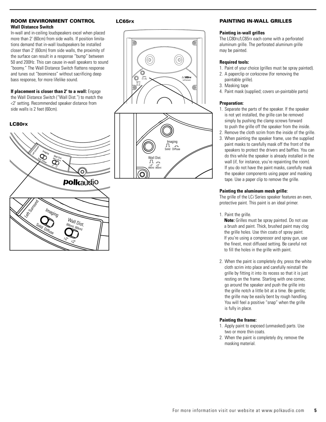 Polk Audio LC65FX owner manual Room Environment Control LC65 FX, Painting IN-WALL Grilles 