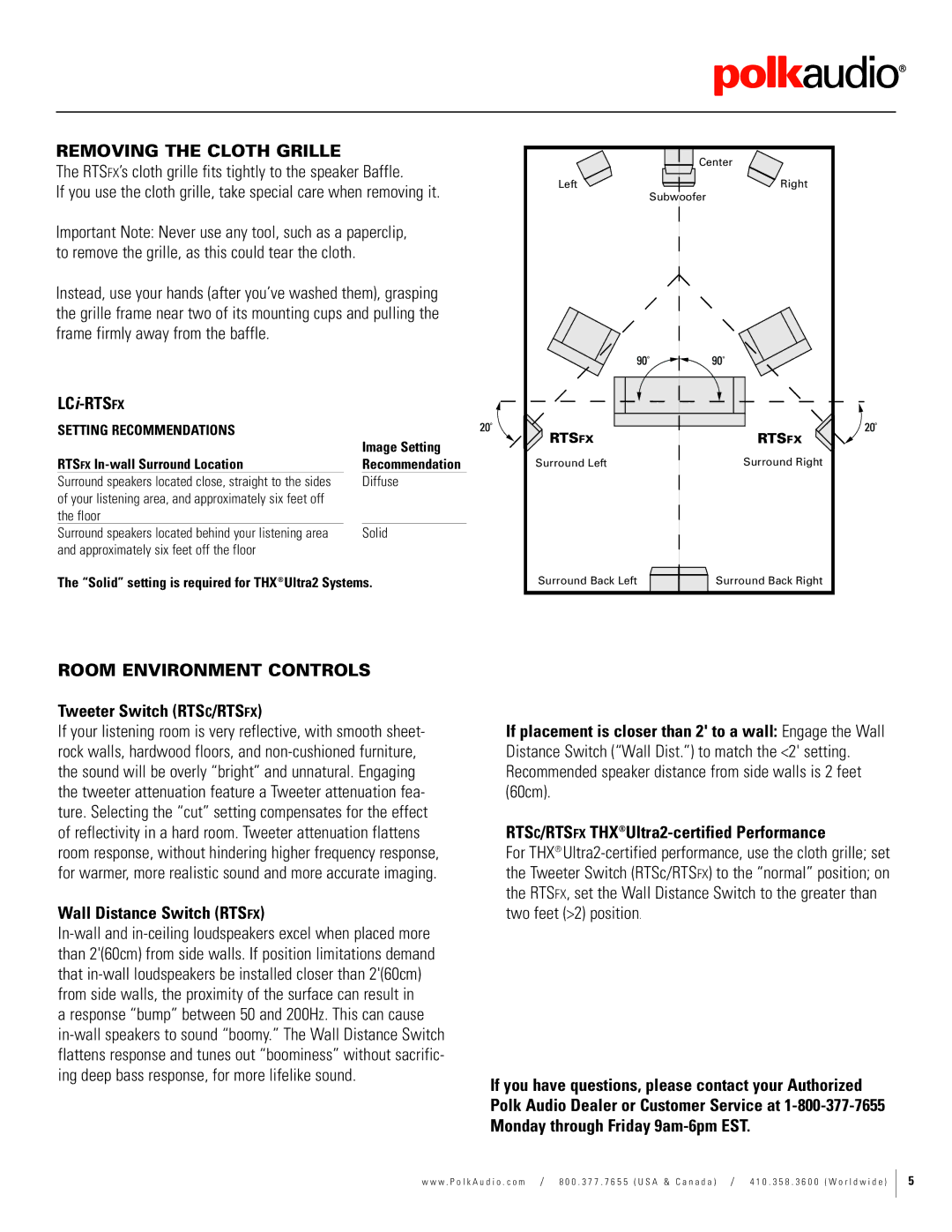 Polk Audio LCI-RTSC, LCI-RTSFX dimensions RTSFX’s cloth grille fits tightly to the speaker Baffle, Room Environment Controls 
