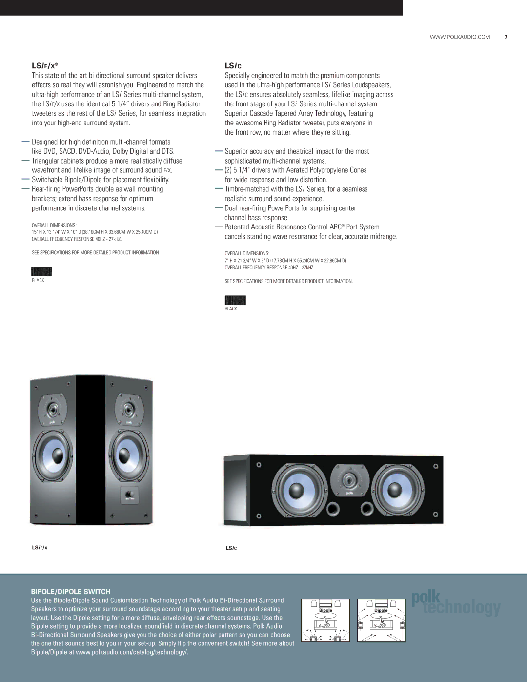 Polk Audio Lsi Series manual LSi F/X, LSi C 