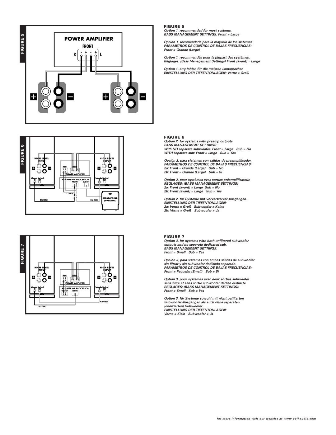 Polk Audio LSi25 owner manual Parámetros DE Control DE Bajas Frecuencias, Réglages Bass Management Settings 