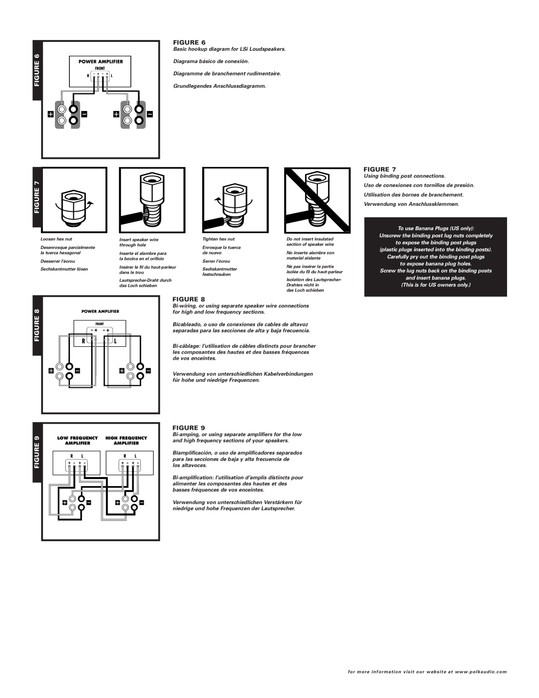 Polk Audio LSI7 owner manual Bi-wiring, or using separate speaker wire connections 