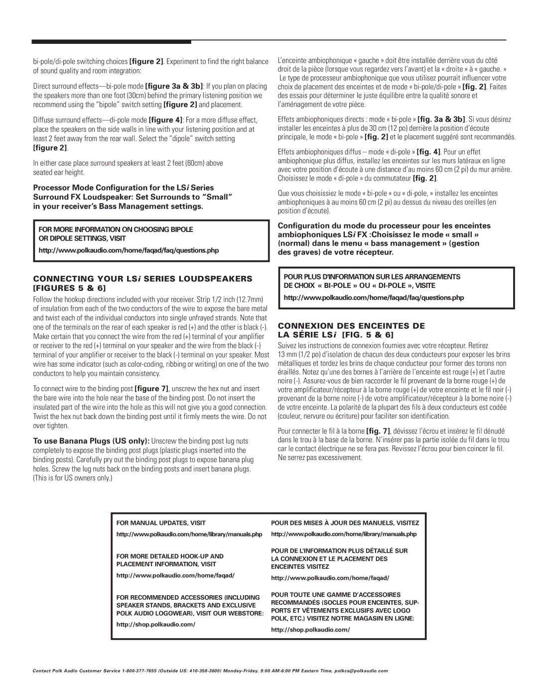 Polk Audio LSiFX owner manual Connecting Your LSi Series Loudspeakers Figures 5, Connexion DES Enceintes DE, LA Série LSi 