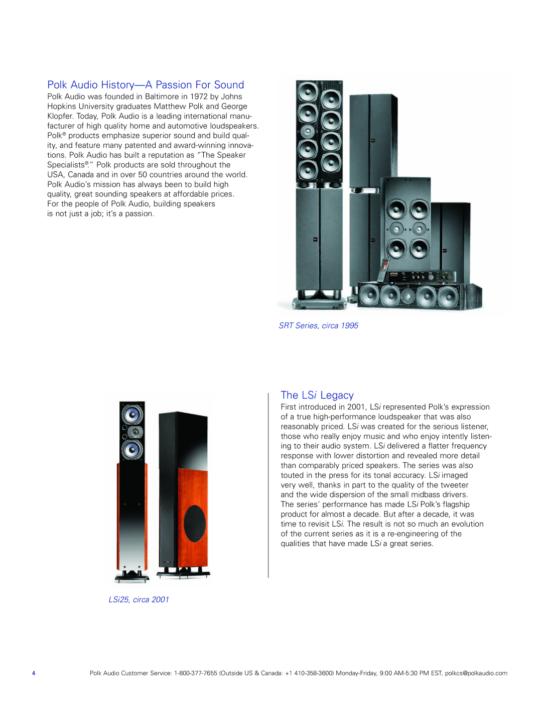 Polk Audio LSiM manual Polk Audio History-A Passion For Sound, LSi Legacy 