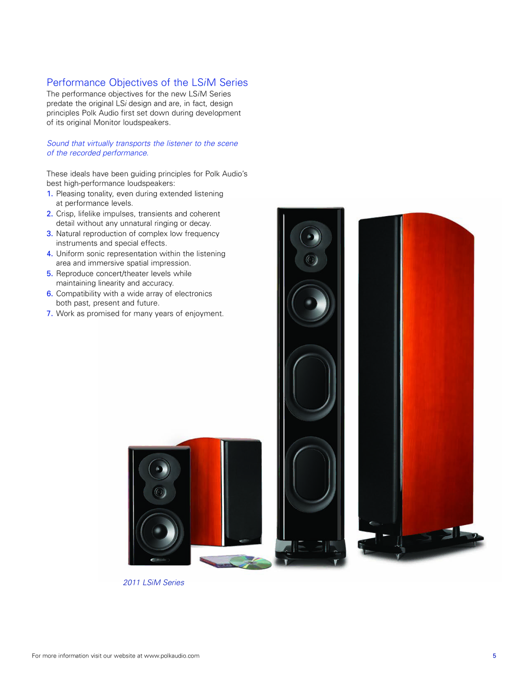 Polk Audio manual Performance Objectives of the LSiM Series 