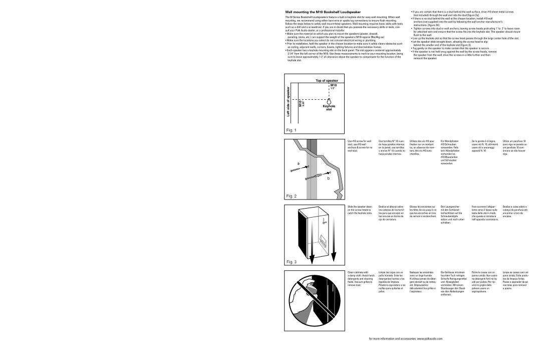 Polk Audio M10, M20 owner manual Top of speaker Speaker 