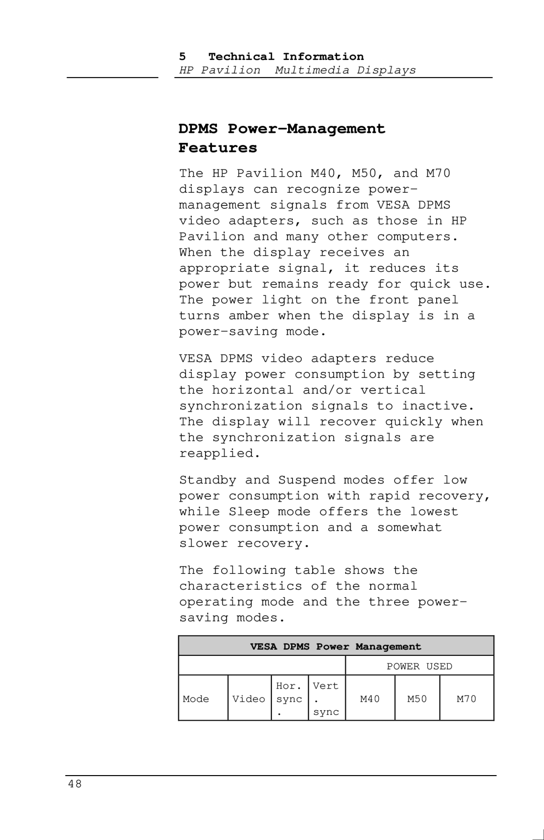 Polk Audio M40, M70, M50 manual Dpms Power-Management Features 