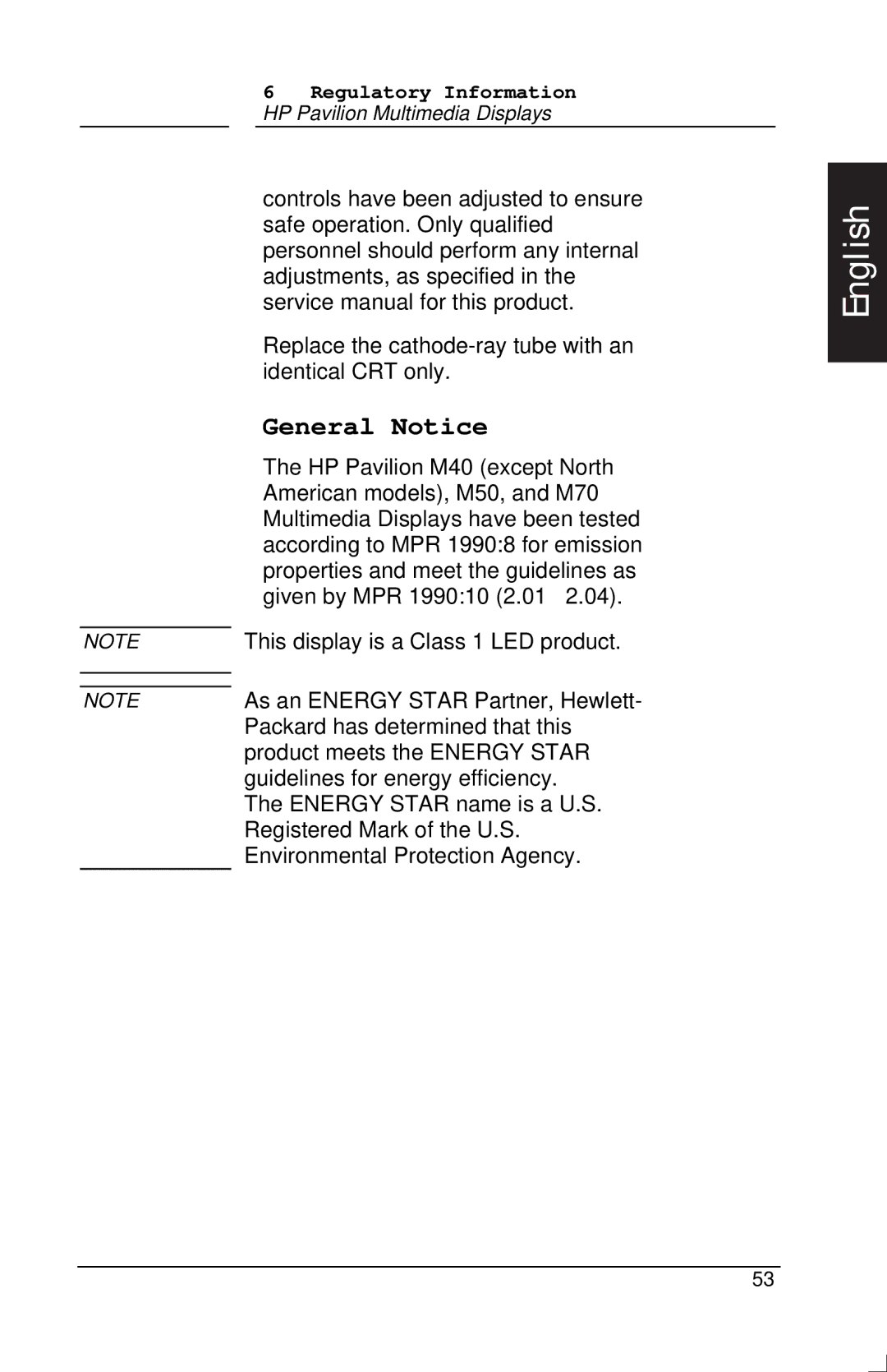 Polk Audio M70, M40, M50 manual General Notice 