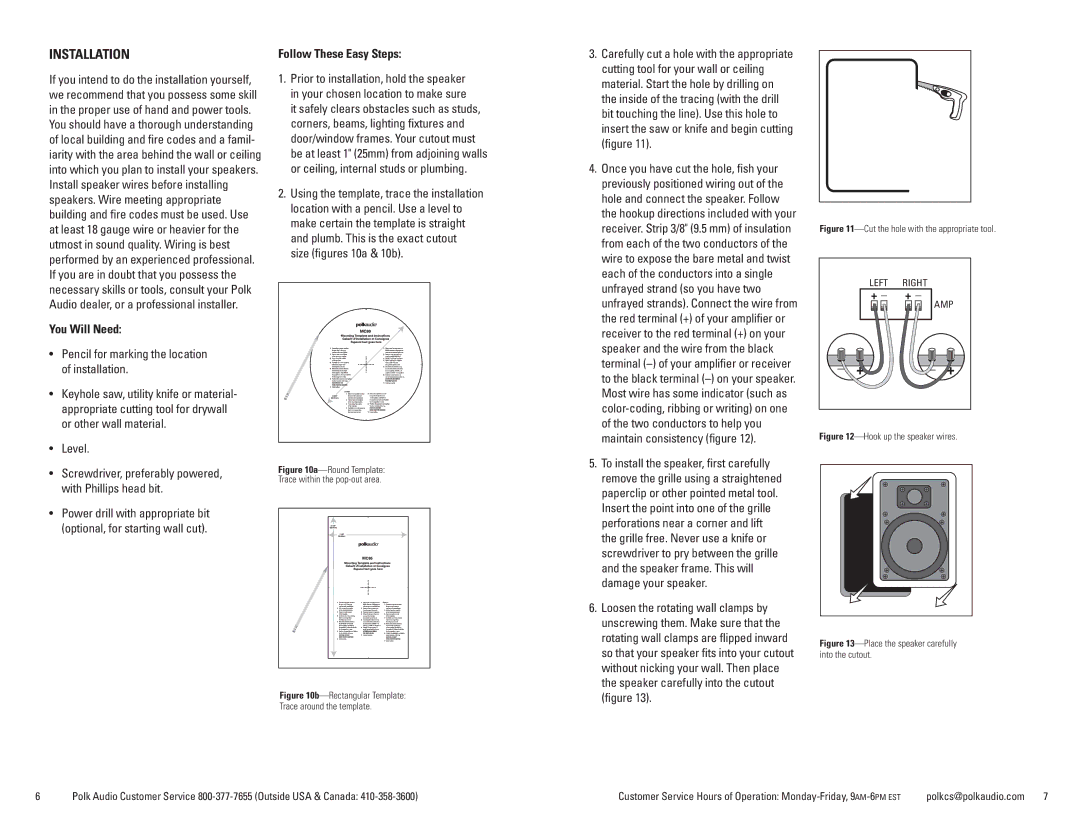 Polk Audio MC60, MC80, MC65, MC85 owner manual Installation, You Will Need, Follow These Easy Steps 