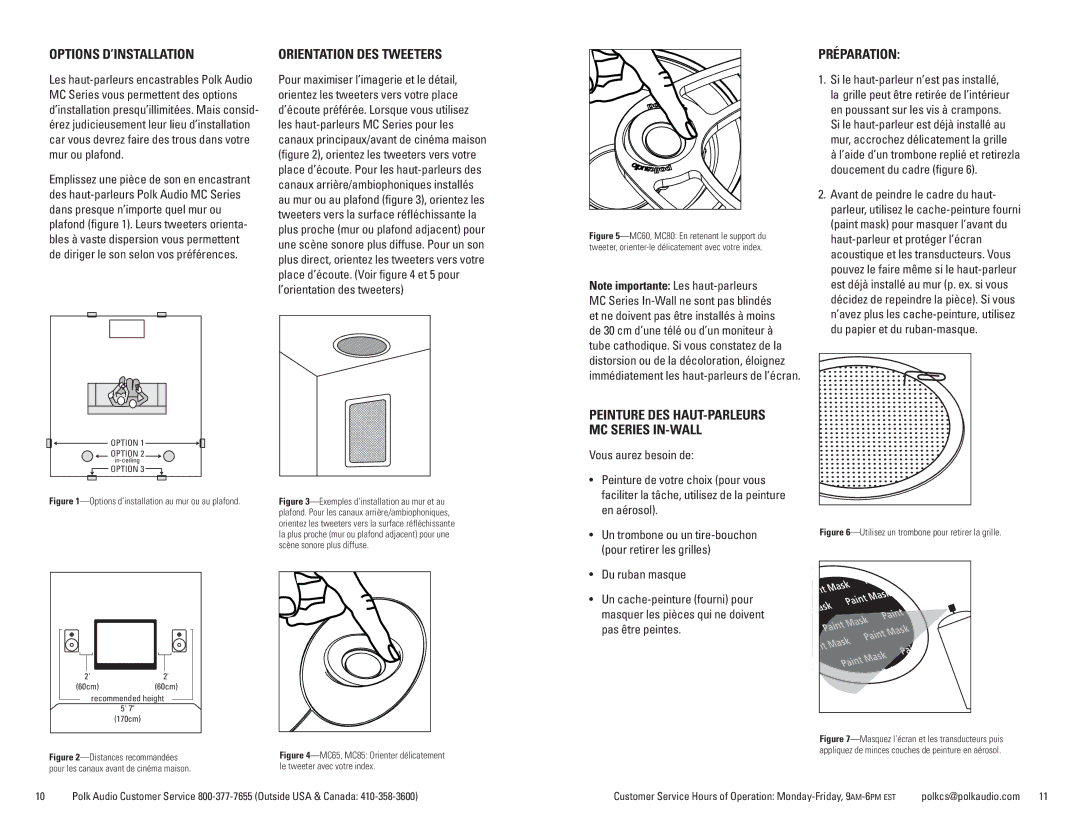 Polk Audio MC65, MC60, MC80, MC85 Options D’INSTALLATION, Orientation DES Tweeters, Préparation, Vous aurez besoin de 