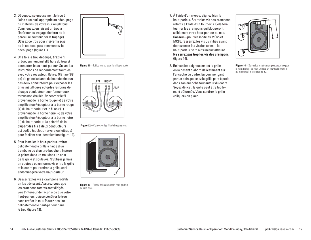 Polk Audio MC60, MC80, MC65, MC85 owner manual Le trou figure, Ne serrez pas trop les vis des crampons figure 