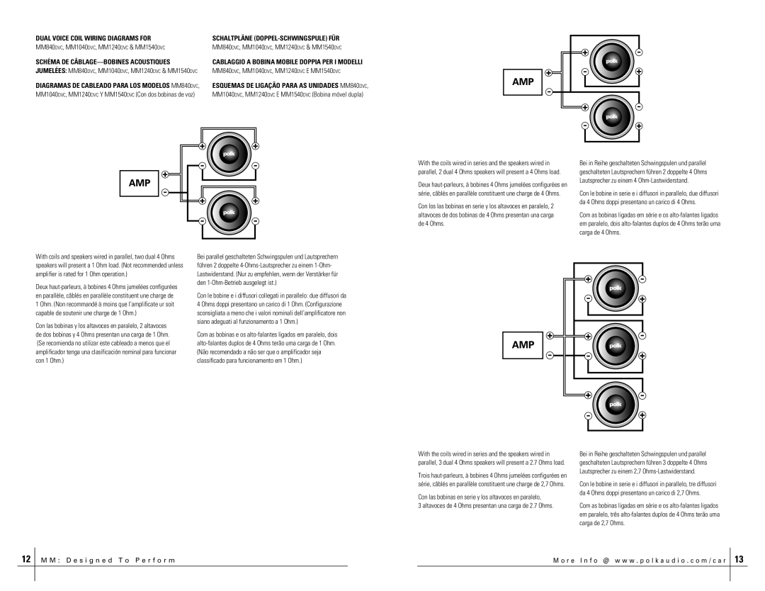 Polk Audio MM1240SVC, MM1040SVC manual MM840DVC, MM1040DVC, MM1240DVC & MM1540DVC, Schéma DE CÂBLAGE-BOBINES Acoustiques 