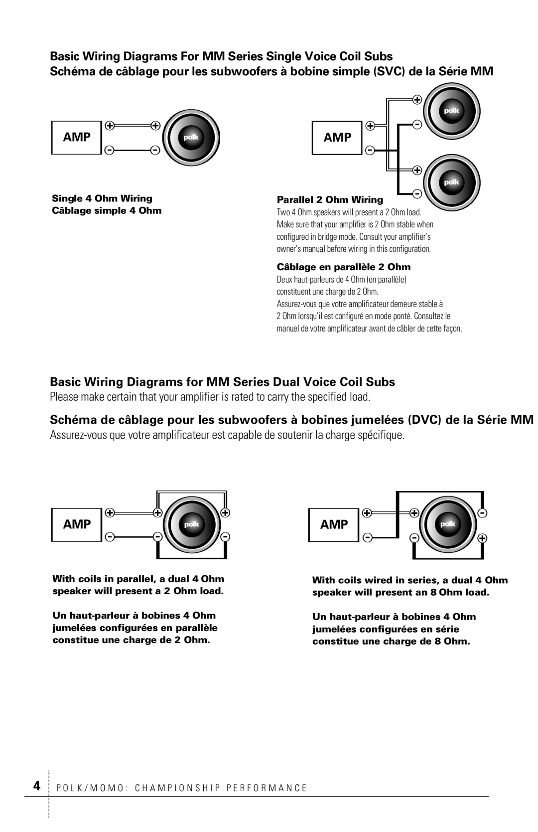 Polk Audio MM2084DVC, MM2124DVC, MM2154DVC, MM2104DVC owner manual Amp, Assurez-vous que votre amplificateur demeure stable à 