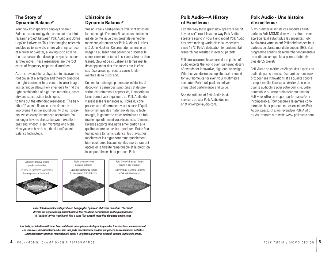 Polk Audio MM6 owner manual Story Dynamic Balance, ’histoire de Dynamic Balance, Polk Audio-A History of Excellence 