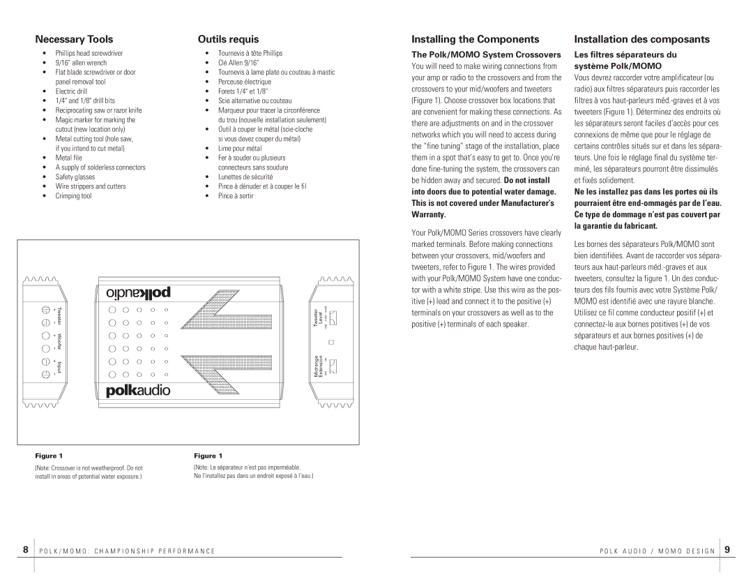 Polk Audio MM6 owner manual Necessary Tools Outils requis, Installing the Components, Installation des composants 