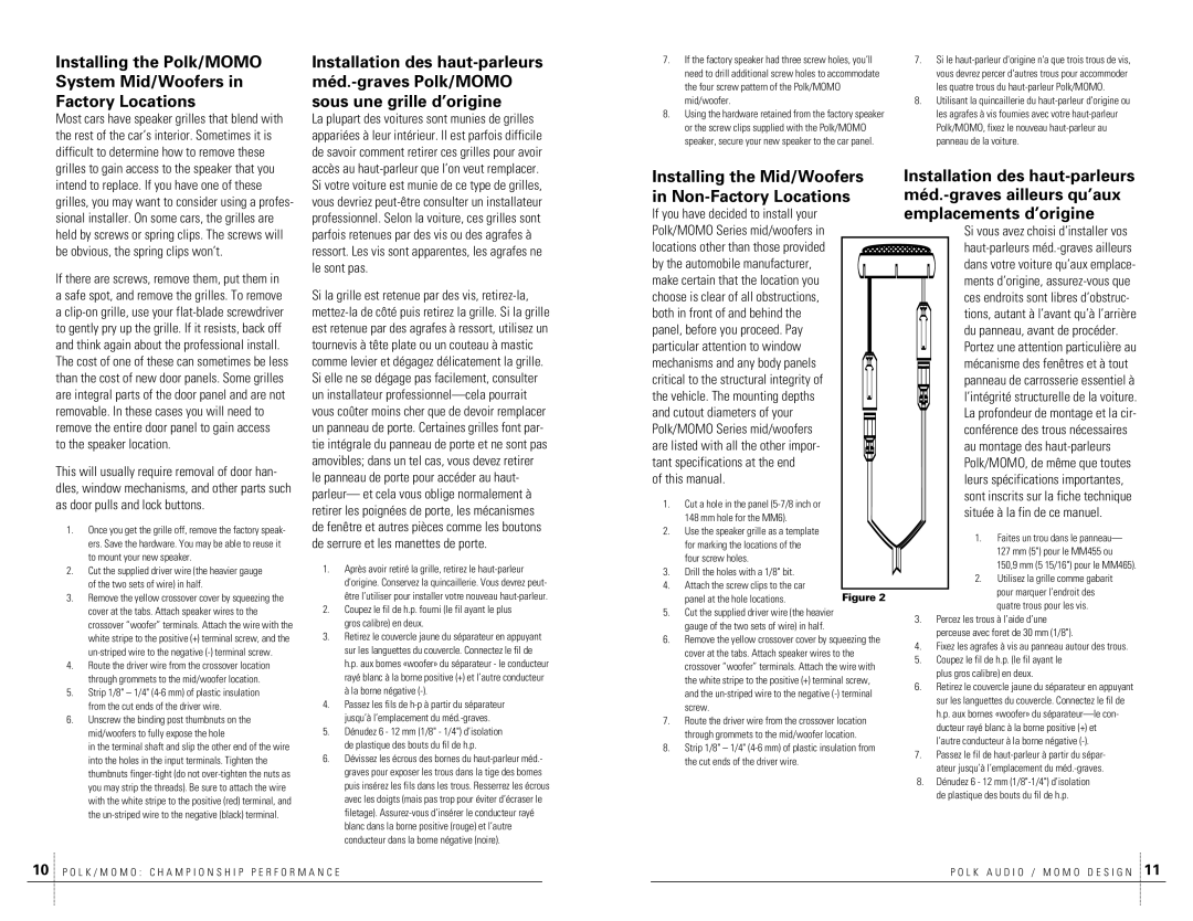 Polk Audio MM6 owner manual Emplacements d’origine, Mechanisms and any body panels 