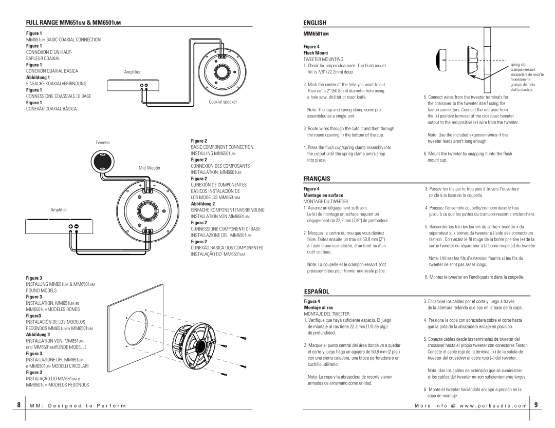 Polk Audio MM840UM-DVC, MM6501MM, MM1040UM manual Full Range MM651UM & MM6501UM English, Español 