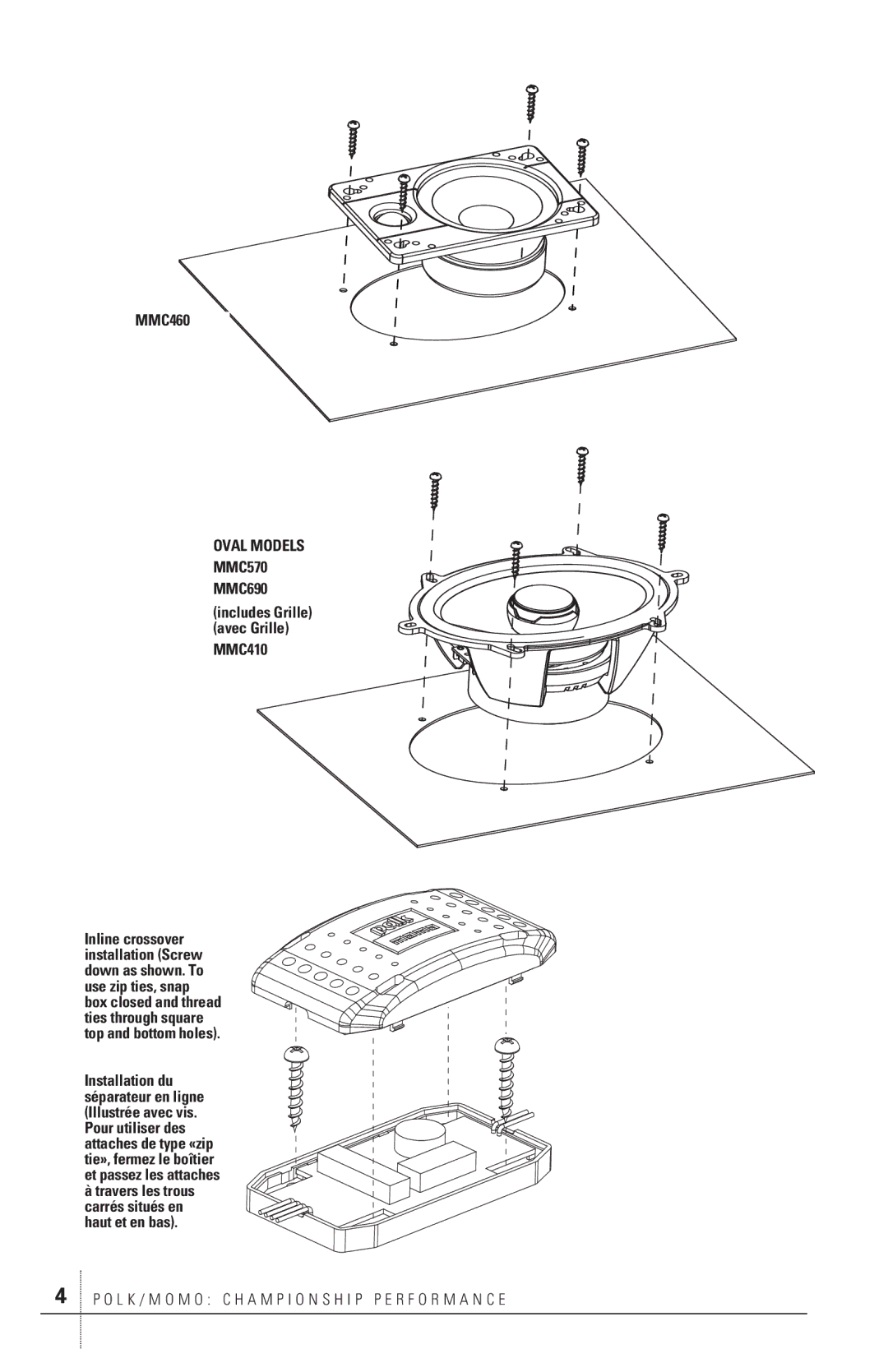 Polk Audio owner manual MMC460, MMC570 MMC690 Includes Grille Avec Grille MMC410 