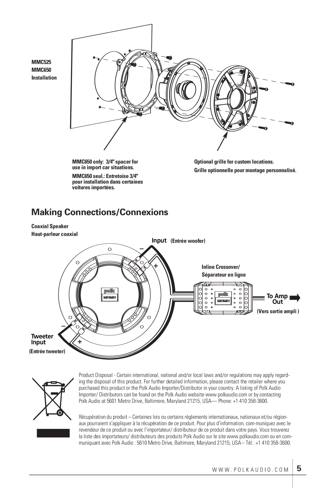 Polk Audio MMC410 owner manual Making Connections/Connexions 