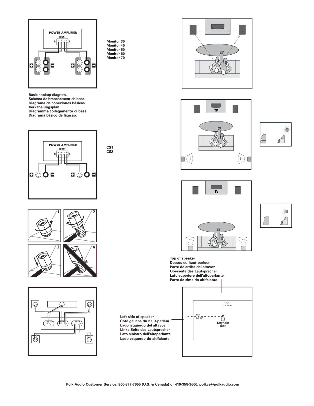 Polk Audio Monitor 70, MONITOR 30, Monitor 60, Monitor 50, AM7092-A, AM6092-A, AM5095-A, AM7095-A, MONITOR 40, AM5092-A CS1 CS2 