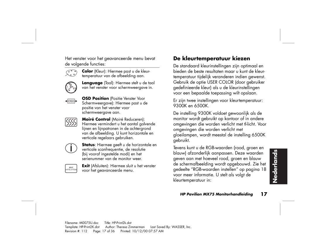 Polk Audio MX75 manual De kleurtemperatuur kiezen 