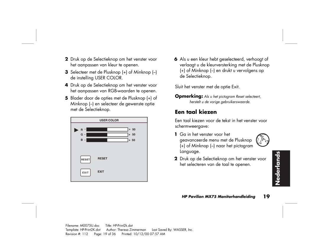 Polk Audio MX75 manual Een taal kiezen 