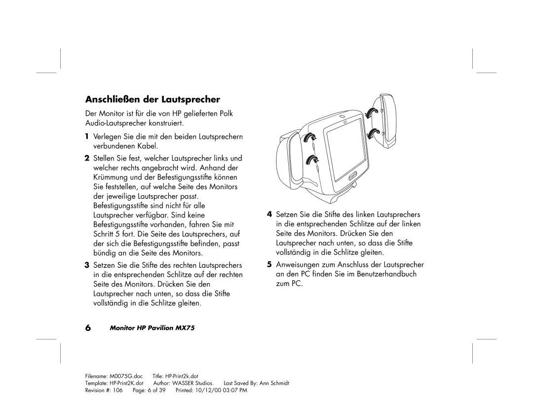 Polk Audio MX75 manual Anschließen der Lautsprecher 