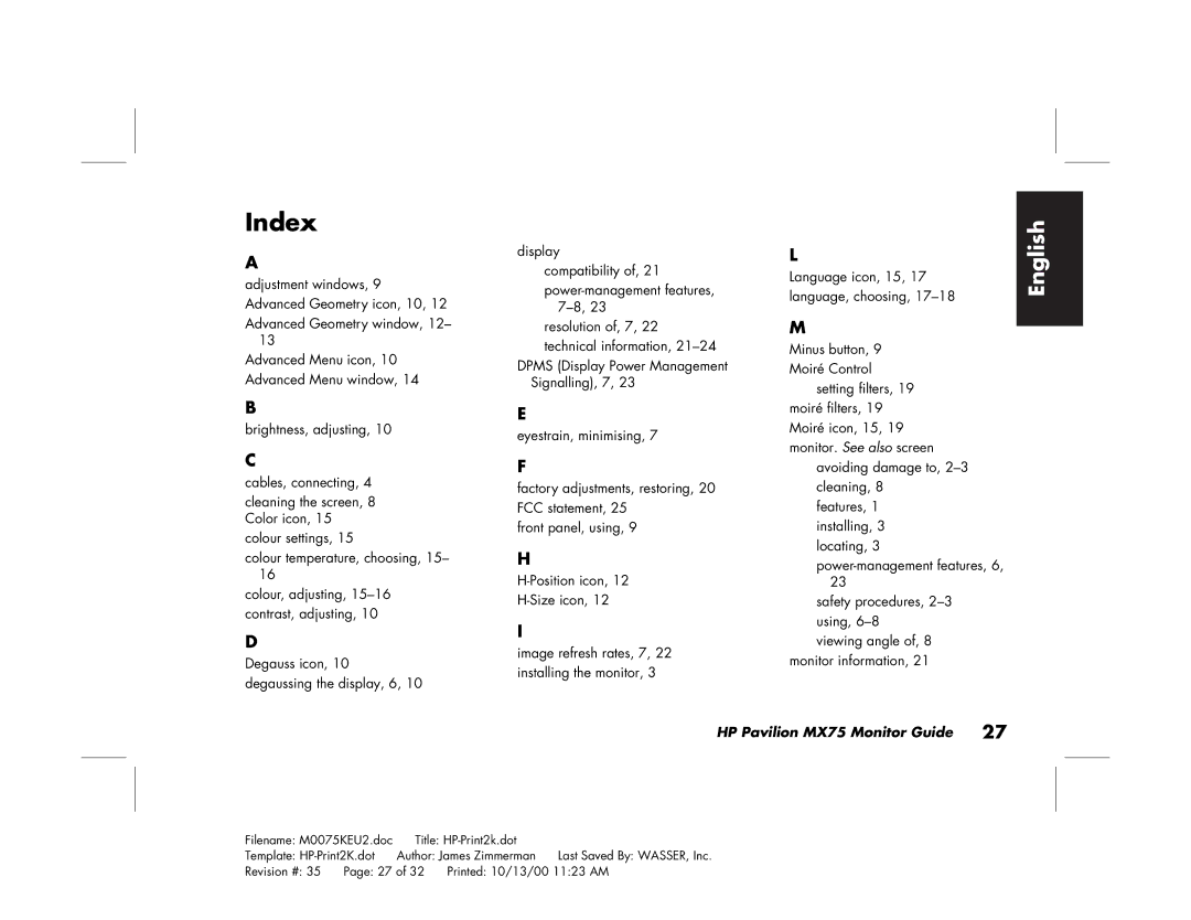 Polk Audio MX75 manual Index 