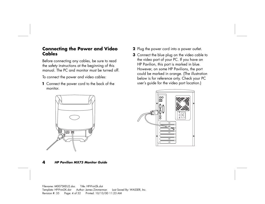 Polk Audio MX75 manual Connecting the Power and Video Cables 